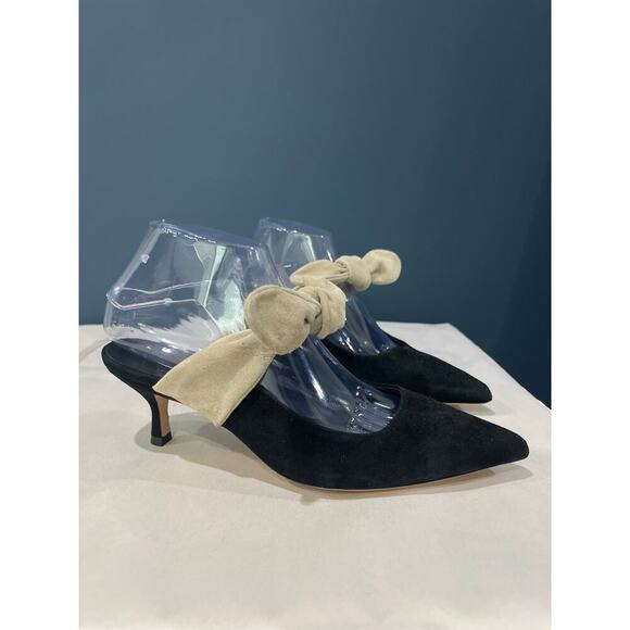 M. .Gemi The Lasso Mule Kitten Heel Sandstone & Black Suede Sz 38 (US 7.5) - Picture 5 of 10